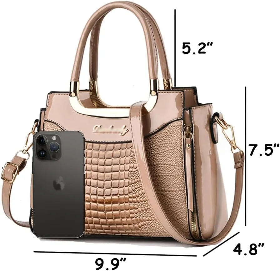 ZiMing Glossy Patent Leather Handbags Purses for Women Satchel Crocodile Pattern Top Handle Handbag Ladies Shoulder Bag