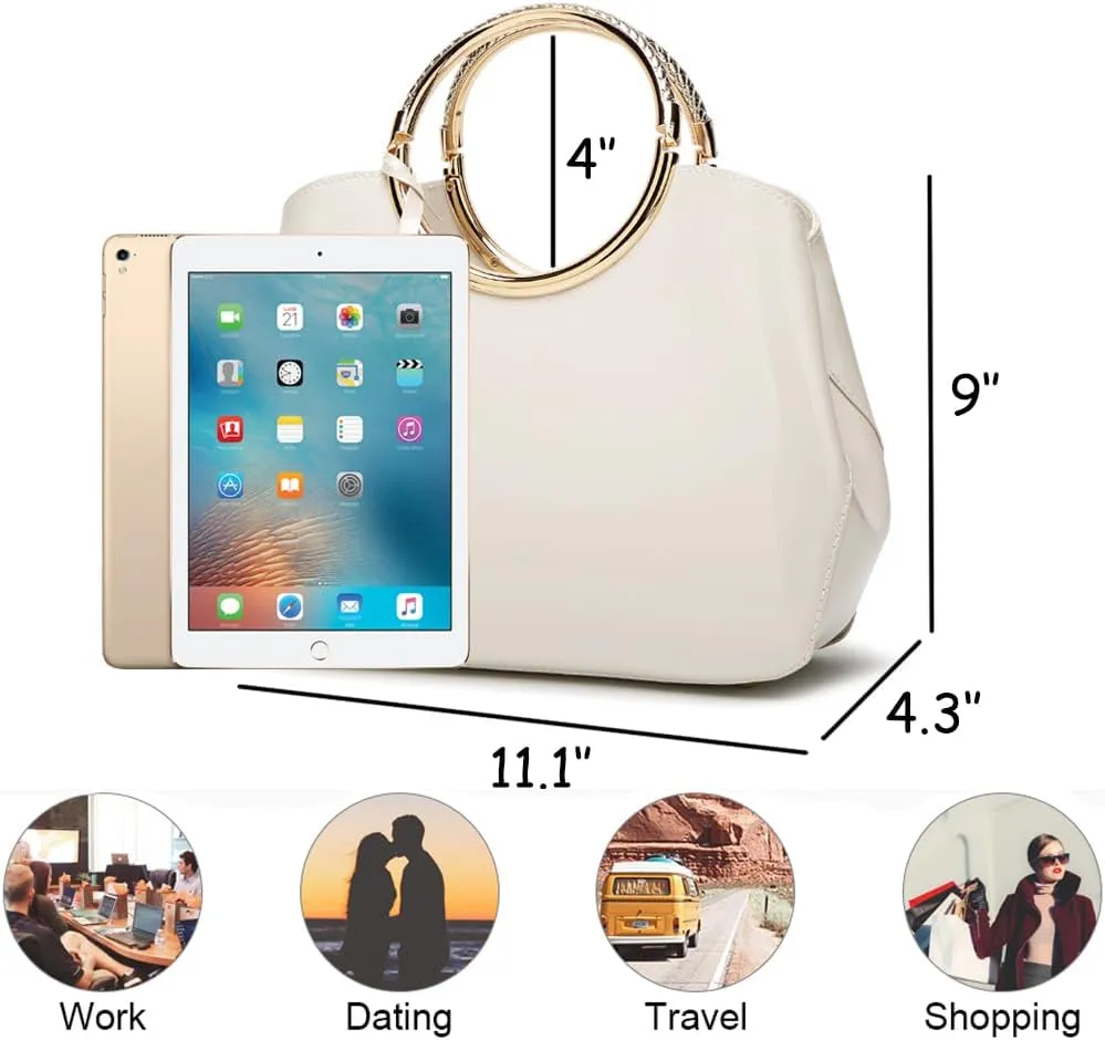 ZiMing Women Tote Bag Patent Leather Totes Top Handle Purse Satchel Shoulder Bag Ladies Gorgeous Evening Bags