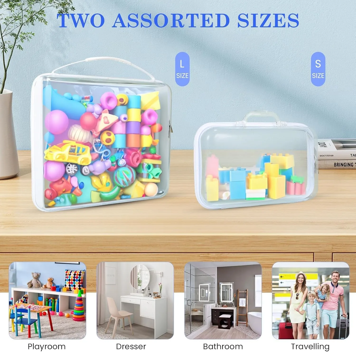 Zippered Hard Pouch, Clear Hard Shell Zipper Case, Clear Plastic Pouches Travel Bags for Kids, Storage for Building Blocks, Puzzles, Cosmetics, Stationery Accessories, Small - 4Pack