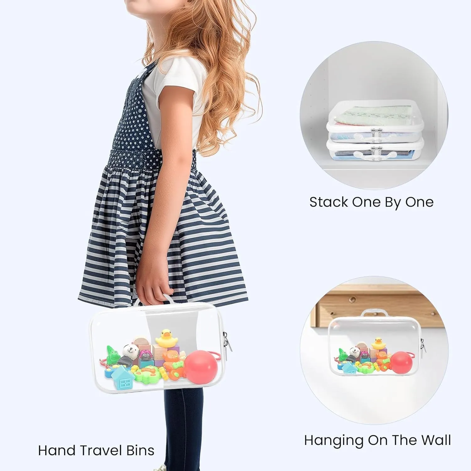 Zippered Hard Pouch, Clear Hard Shell Zipper Case, Clear Plastic Pouches Travel Bags for Kids, Storage for Building Blocks, Puzzles, Cosmetics, Stationery Accessories, Small - 4Pack
