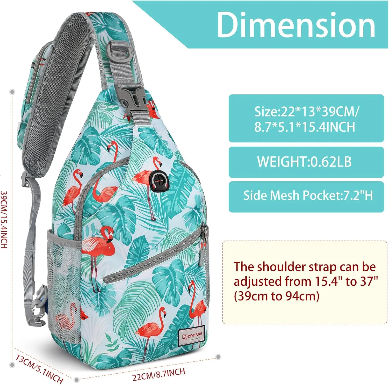 ZOMAKE Sling Bag for Women Men, Small Crossbody Sling Backpack, Mini Water Resistant Shoulder Daypack for Travel, Anti Thief Chest Bag for Hiking, Sports(Flamingo Blue)